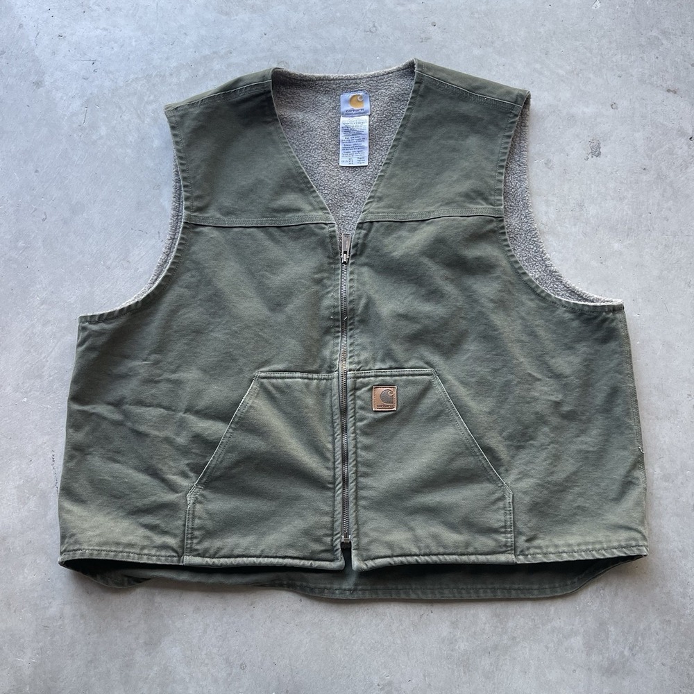 Vintage CARHARTT V26LOV Green Sherpa Lined Insulated Cotton Canvas 3XL Vest Vtg